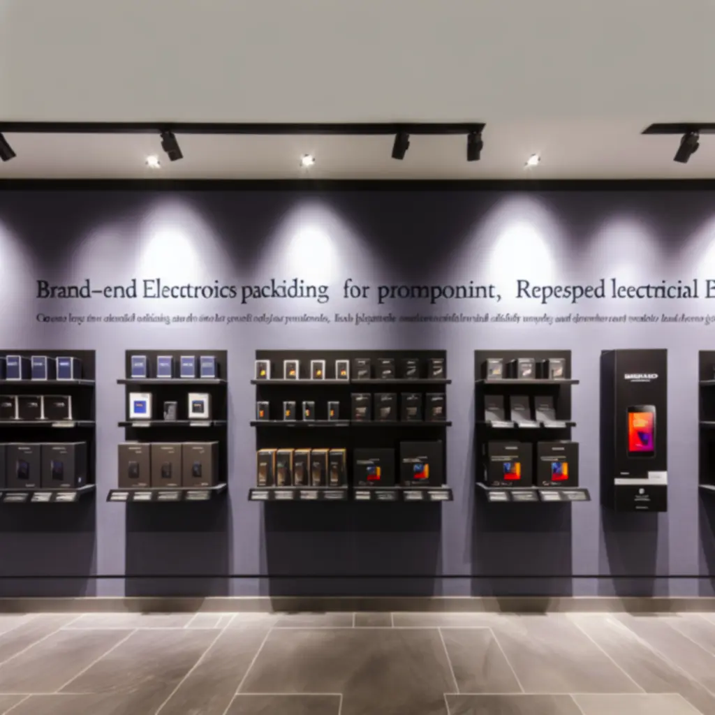 Elismert villamossági márkák logói ipari stílusú bemutatófalon