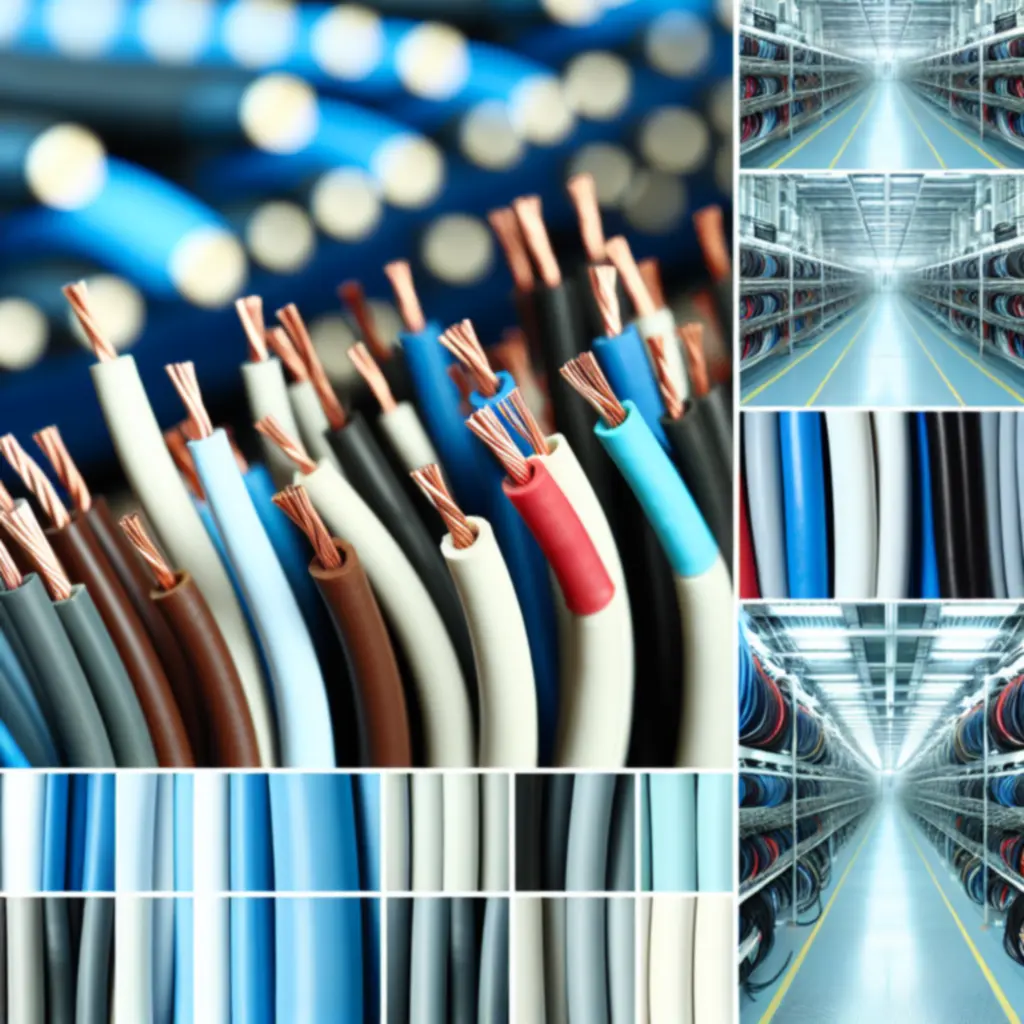 Széles kábel- és vezetékpaletta ipari raktári környezetben